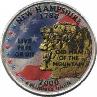 (009p) Монета США 2000 год 25 центов "Нью-Гэмпшир"  Вариант №2 Медь-Никель  COLOR. Цветная